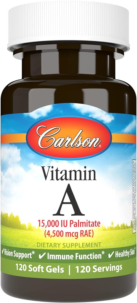 Carlson - Vitamine A, 15000 UI Palmitate (4500 mcg RAE), Vision santé, peau saine, 120 softgels