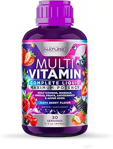 Multivitamine liquide pour les femmes, les hommes et les enfants - Supplément de vitamines liquides pour les adultes - Multiminéraux naturels - Végétaux, non-OGM, sans gluten, sans sucre – Delicious Berry Flavor - 15 Fl Oz, 30 portions