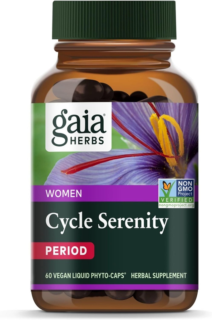 Gaia Herbs Cycle Sérénité - Supplément d'équilibre hormonal pour femmes - Fabriqué avec Fenugreek, Safran, Turmeric & Hawthorn - Exempte de gluten, de laiterie et de soja - 60 Capsules de végétalien (60 portions)