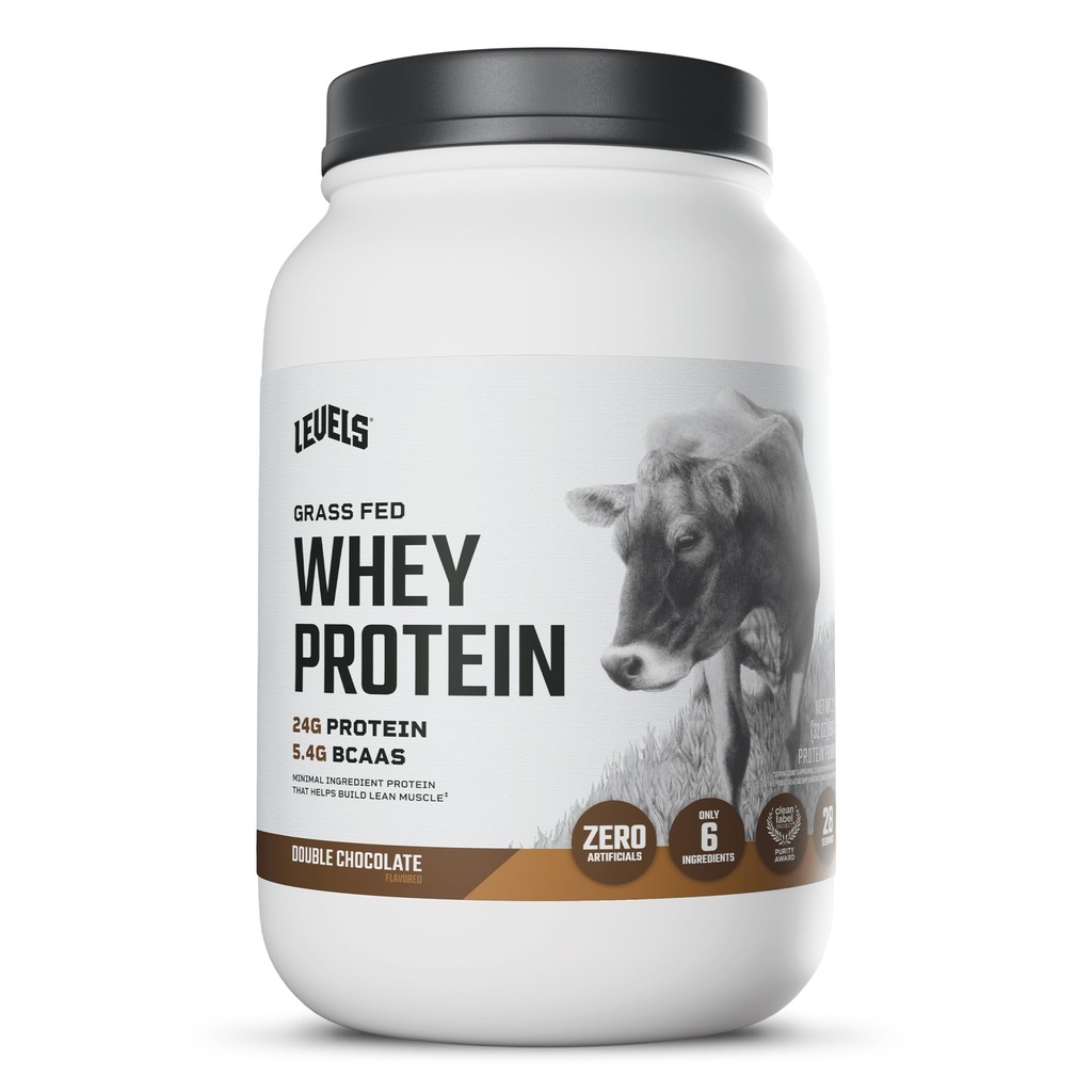 Levels Grass Fed Whey Protein Powder, No Artificials, 24G of Protein, Double Chocolate, 2LB