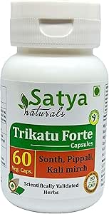 Trikatu Forte Capsules 500 mg. 60 Veg. Capsule | Trikatu (Pippali, Kali Mirch, Sonth) Extract Capsules for Men and Women | Ayurvedic Herbal Supplement/Remedies | 10:1 Forte (1 Bottle of 60 Capsules)