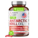 Purety Labs Antarctic Krill Oil 2000mg Oméga-3 avec Astaxanthin 800mcg suppléments pour soutenir la mémoire- Riche en Omega 3, Acides gras, DHA, EPA et Phospholipides - 60 Softgels