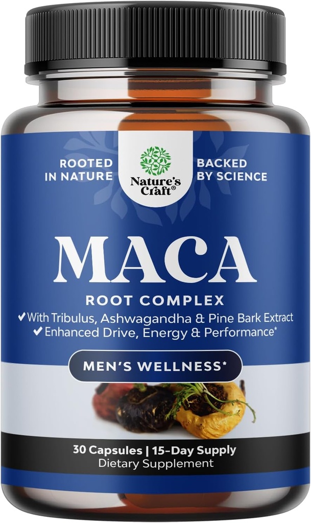 Potent Black Maca Root Capsules pour hommes - Supplément Wellness à base de plantes avec Ginseng sibérien Ashwagandha et Black Maca Root - Supplément Wellness pour hommes pour soutenir la santé générale - 30 comtes
