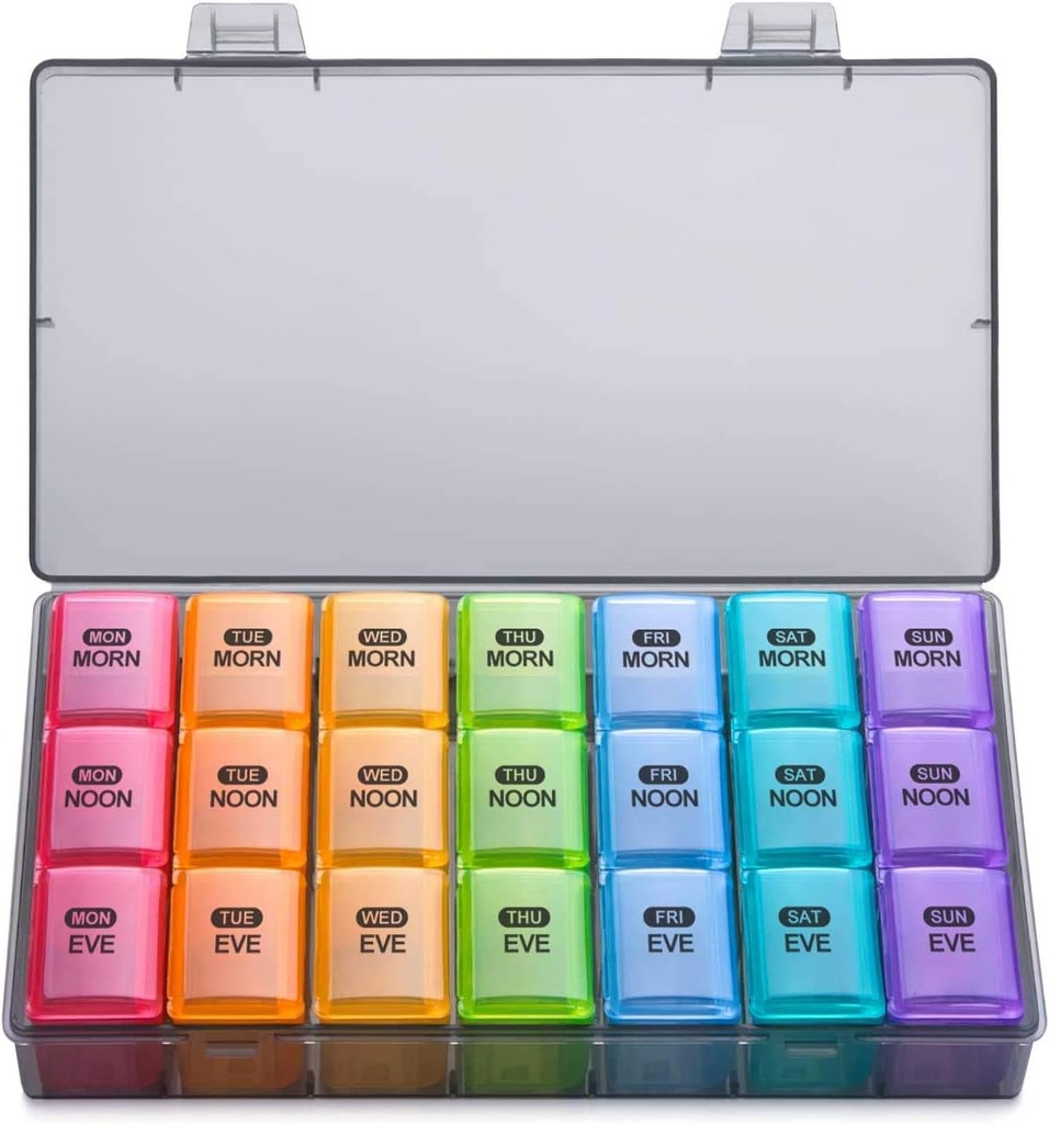 Sukuos Weekly Pill Organizer 3 fois par jour, grand cas de boîte à pilules de 7 jours, organisateurs de médicaments hebdomadaires Box Case, conteneur de voyage portable pour les vitamines Suppléments d'huile de poisson