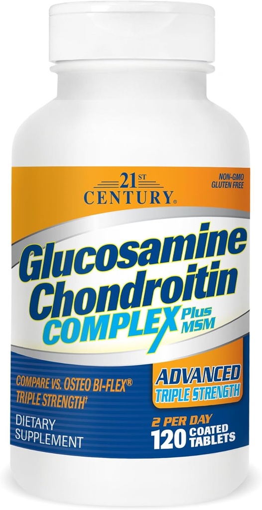 21ème siècle Glucosamine Complexe Chondroïtine Plus MSM, triple force avancée, 120 comprimés