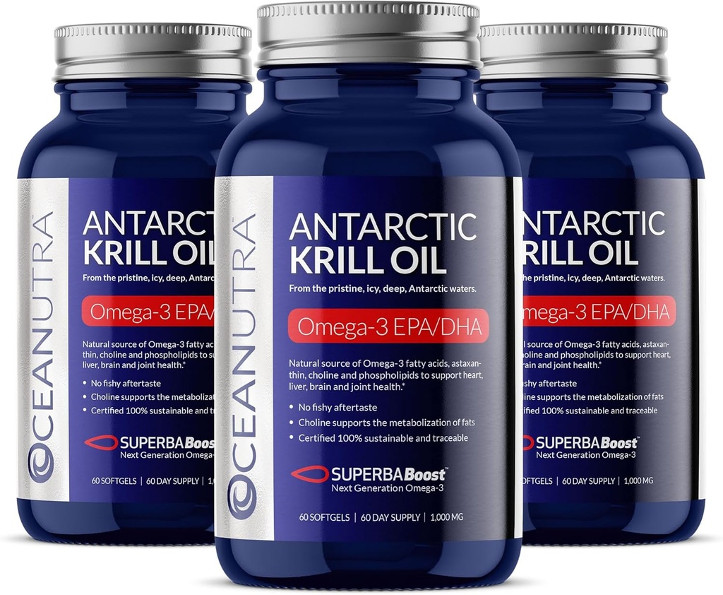 100 % huile de krill biologique pure 1000mg, 180 jours d'approvisionnement, Omega 3, concentration maximale 56% phospholipides, prise sauvage, Antarctique durable SuperbaBoost, Astaxanthin, Omega xl,Heart, soins de la peau, pas d'huile de poisson