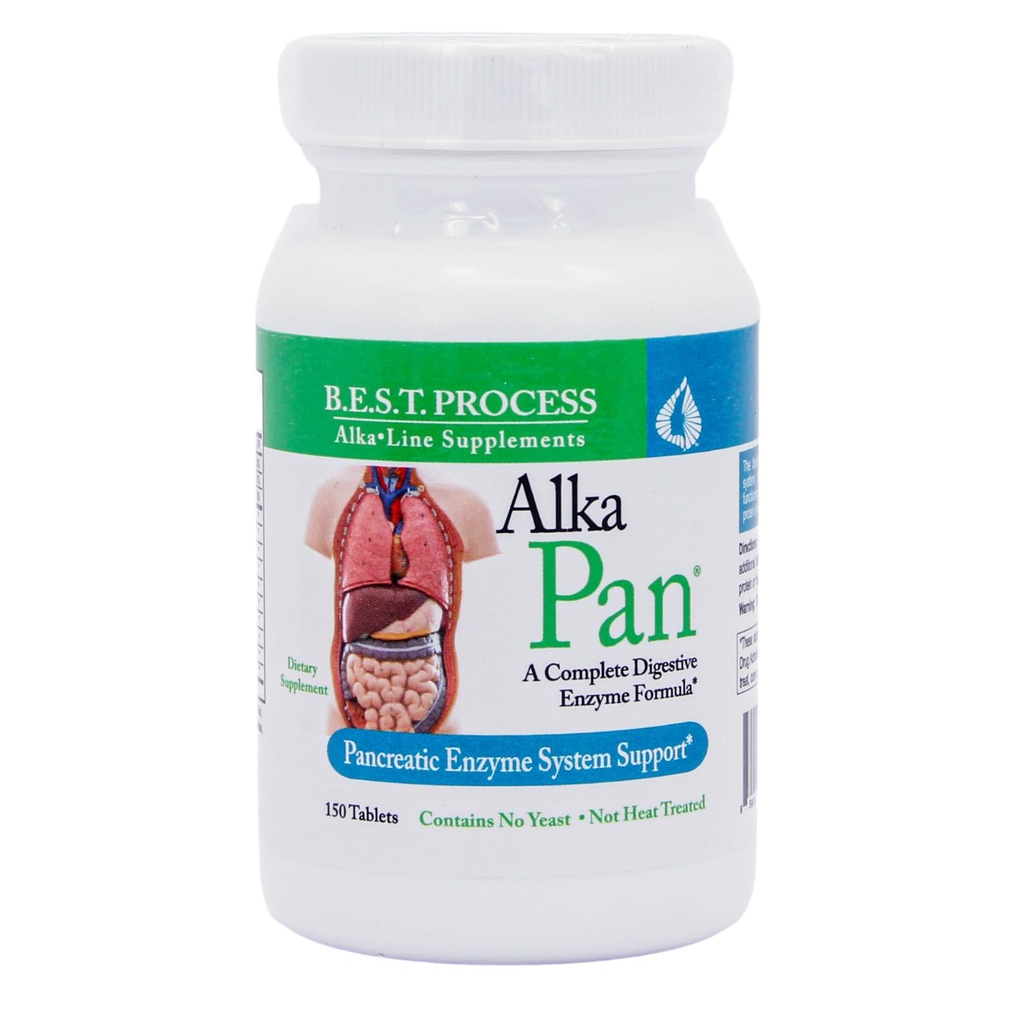 Alka•Pan Best Process Alkaline — Supplément digestif naturel — Enzymes pancréatiques avec des superaliments antioxydants et des herbes digestives