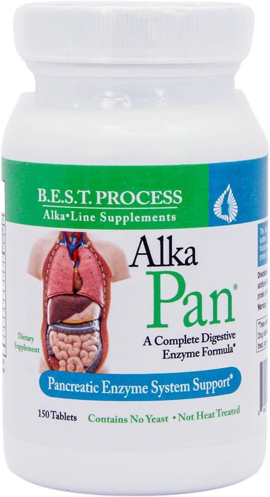 Alka•Pan Best Process Alkaline — Supplément digestif naturel — Enzymes pancréatiques avec des superaliments antioxydants et des herbes digestives