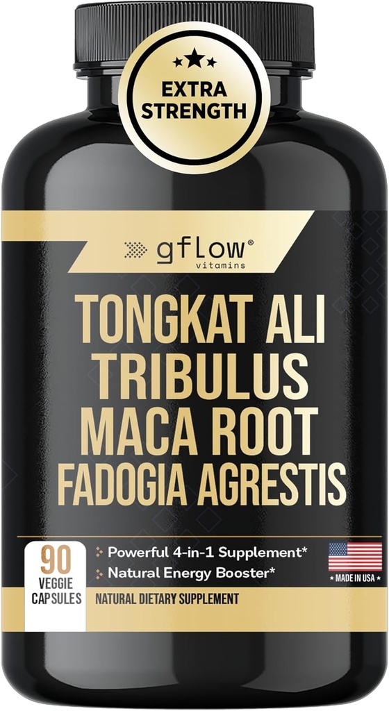 Tongkat Ali pour les hommes et les femmes- Formule de force supplémentaire avec Fadogia Agrestis et Tribulus avec Maca Root - Stamine, Vitalité, Énergie, Mood Support
