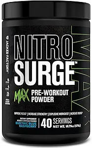 Usine Jacked Nitrosurge Max Poudre de pré-entraînement haute performance - Pré-entraînement avec/Ingrédients Nootropiques pour la focalisation intense, les pompes, l'énergie lisse, l'endurance - 40 portions, bombe à cerise