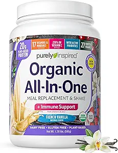 Poudre de protéines végétaliennes purement inspirées pour hommes et femmes, Vanille française (16 portions) - Poudre de protéines organiques à base végétale pour Shakes & Smoothies - Remplacement alimentaire sans gluten