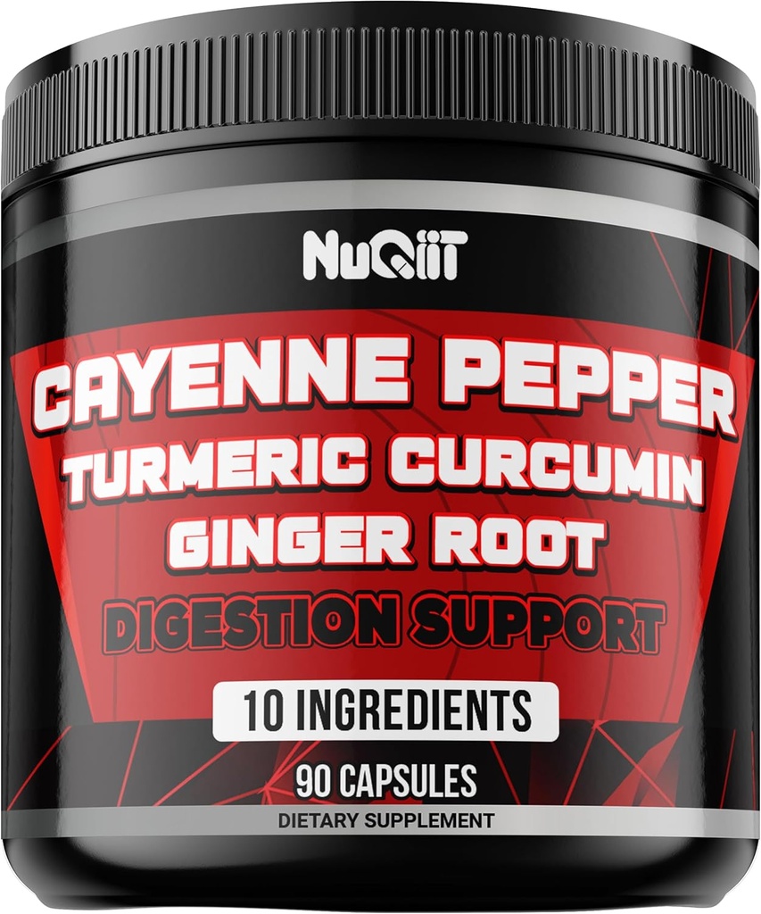 Suppléments de poivre Cayenne avec racine curcumine curcumine, racine gingembre, agrumes Bergamot et plus - Santé digestif, système immunitaire, santé cardiaque et articulaire - 90 Capsules