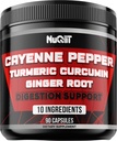 Suppléments de poivre Cayenne avec racine curcumine curcumine, racine gingembre, agrumes Bergamot et plus - Santé digestif, système immunitaire, santé cardiaque et articulaire - 90 Capsules