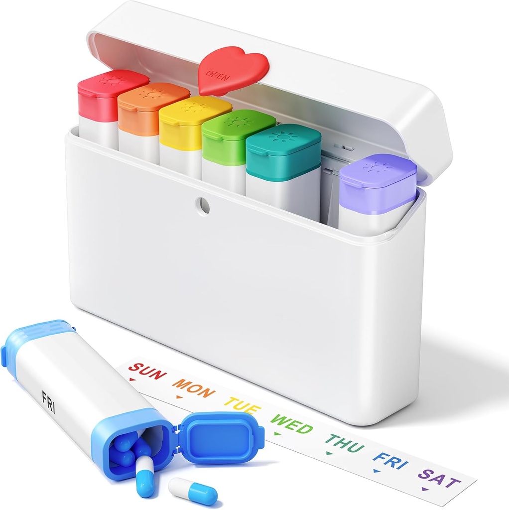 Daviky Pill Organizer 2 fois par jour - Grande capacité hebdomadaire AM PM Pill Box avec Cœur Latch, 7 jours de voyage cas de pilule, Mignon organisateur de médecine pour les médicaments, vitamines, suppléments