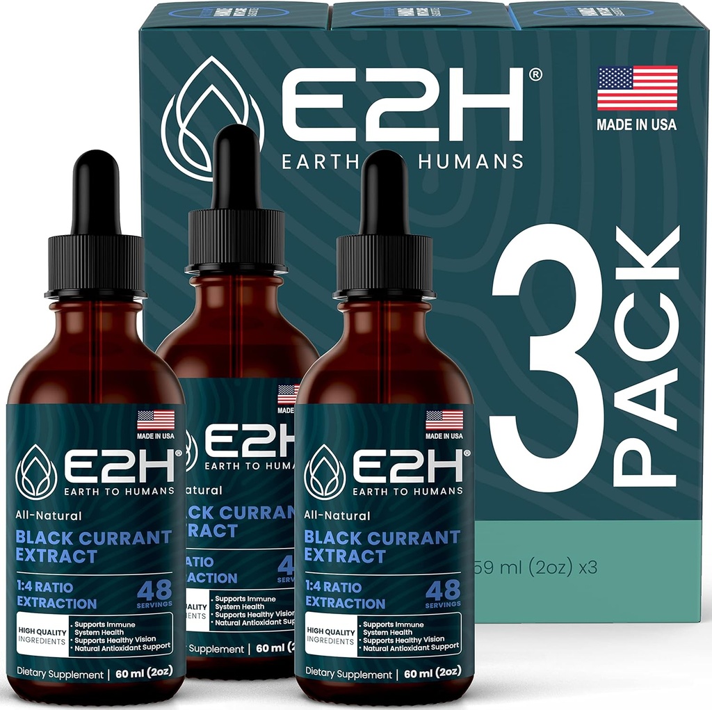 E2H Extrait de Currant Noir Naturel, Graine de Currant Noir pressée à froid - Système immunitaire santé - Absorbant rapidement le liquide (3 bouteilles)