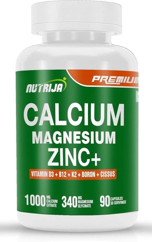 Zinc de magnésium de calcium avec vitamine D3, Boron, K2 et B12 (90 capsules)