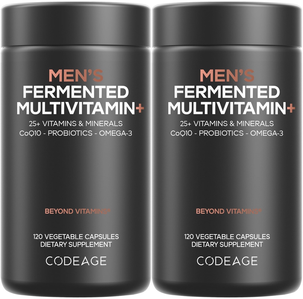 Codeage Hommes Multivitamines quotidiennes – 25+ Vitamines et minéraux essentiels, aliments organiques entiers, probiotiques, Oméga-3, zinc, vitamines A, B, C, D, E & K, 2 Pack