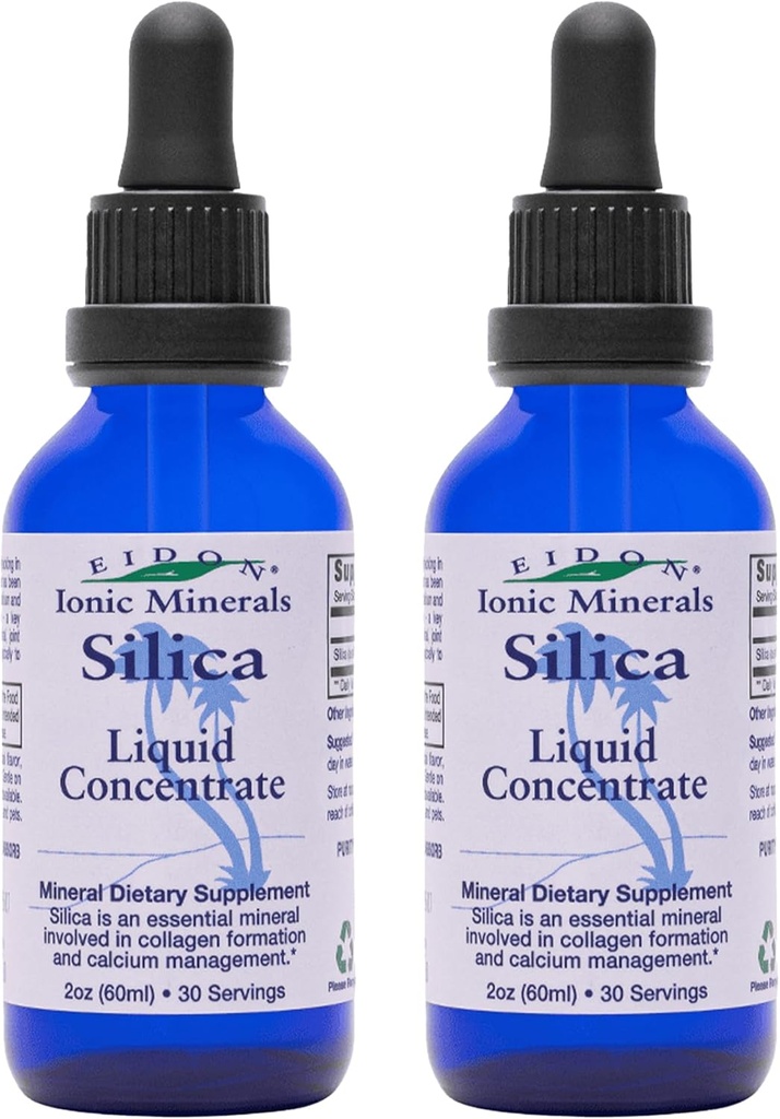 Eidon Liquid Silica Mineral Concentrate - Supplément Silica pour cheveux, peau et ongles, gouttes de Silica pour soutenir la production de collagène, pas de sucre ajouté - 2 oz, 2 pack