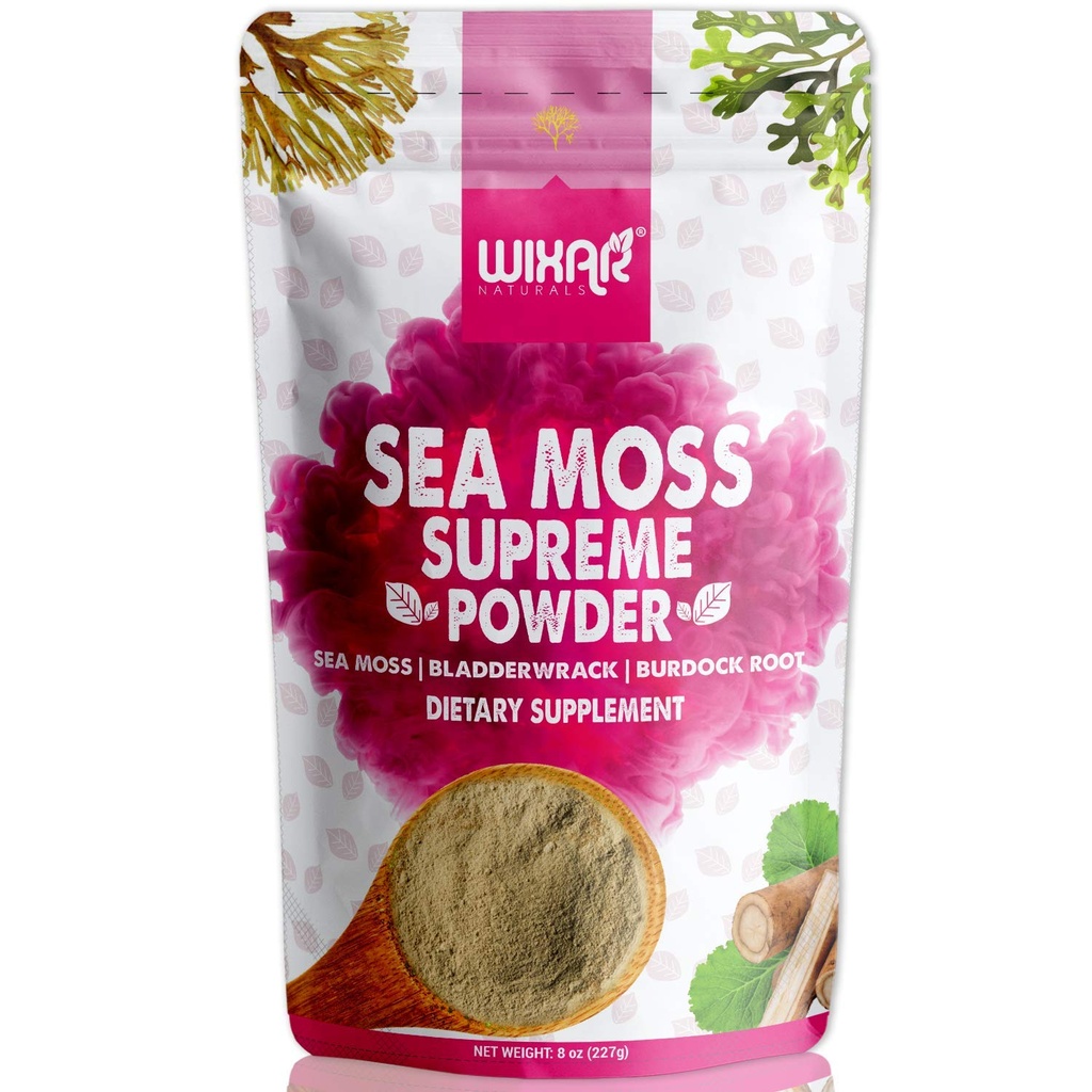 Wixar Wildcrafted Sea Moss Powder – (8 Ounces) – Moss et Bladderwrack naturels irlandais avec poudre d'ordure - Thyroïde support, peau saine, kéto detox, joint support Alkaline suppléments