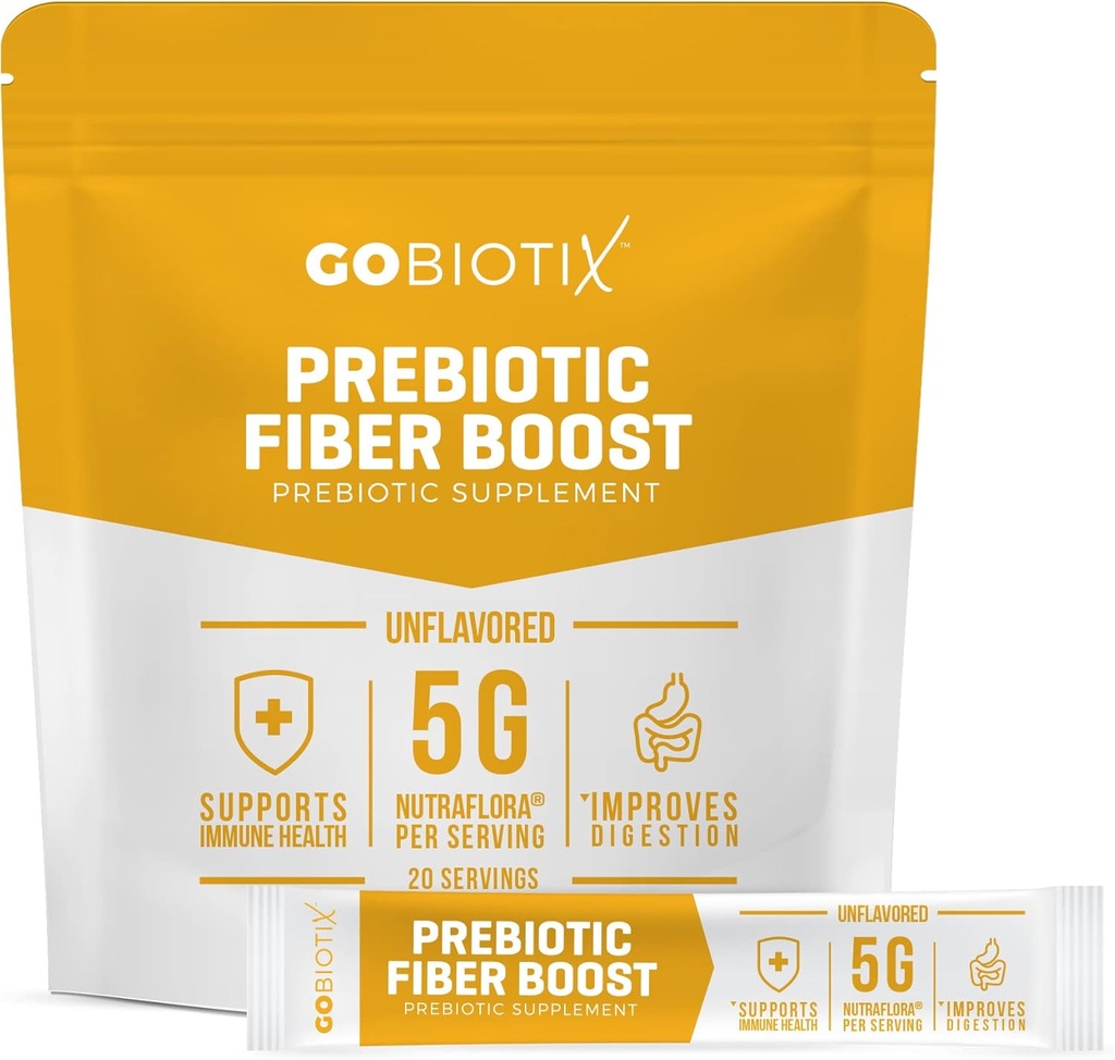 GoBiotix Fiber Supplément poudre avec prébiotiques pour la santé digestive et GLP-1 support, fibre soluble pour la santé de Gut & Debloat, Keto, Vegan, Gluten et sans sucre, 20 portions (voyage)