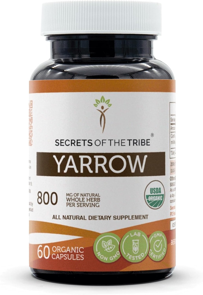 Yarrow 60 Capsules, faites avec des capsules végétales et de l'achillea milléfolium biologique de l'USDA adoucit le corps/stresse (60 Capsules)