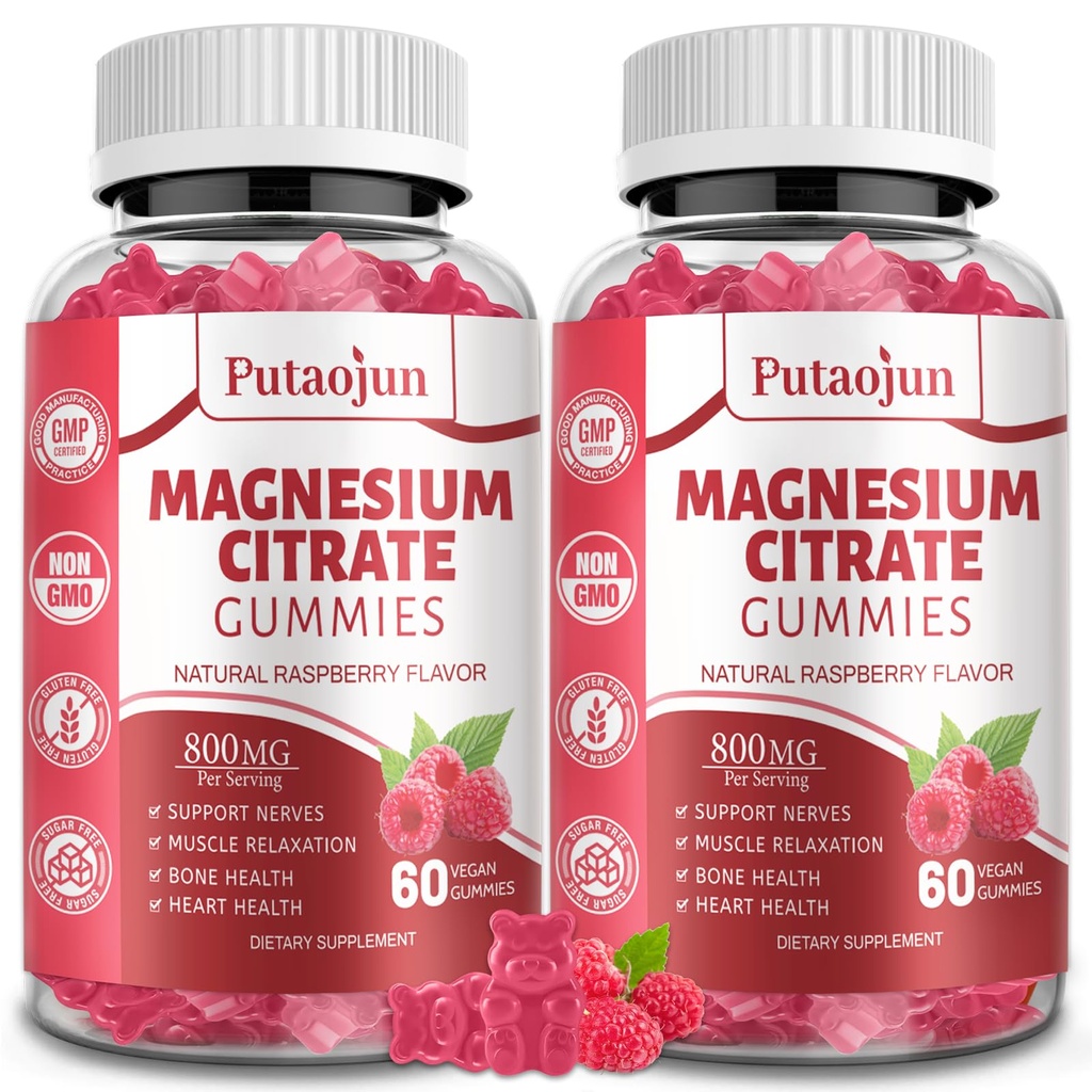 Magnésium Citrate Gummies de Magnésium Supplément pour les femmes de Magnésium Haute Absorption Supplément Magnésium de Magnésium de Vegan, non-OGM Magnésium Gummies de Magnésium de 120 framboises (Pack de 2)