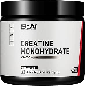 BARE PERFORMANCE NUTRITION, BPN poudre monohydratée de créatine pure par créapure, 5g de créatine par portion, soutient la croissance musculaire, poudre de créatine non aromatisée, 30 portions