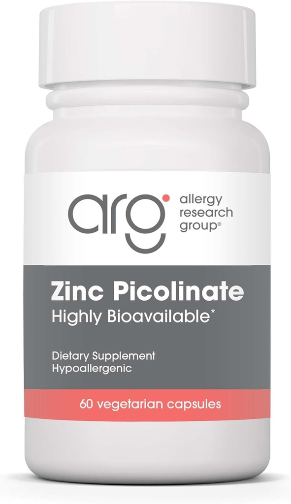 Allergy Research Group Zinc Picolinate Supplement - Supports Normal Health Immune Response, Highly Bioavailable, Well-Absorbed, Hypoallergenic, Vegetarian Capsules - 60 Count