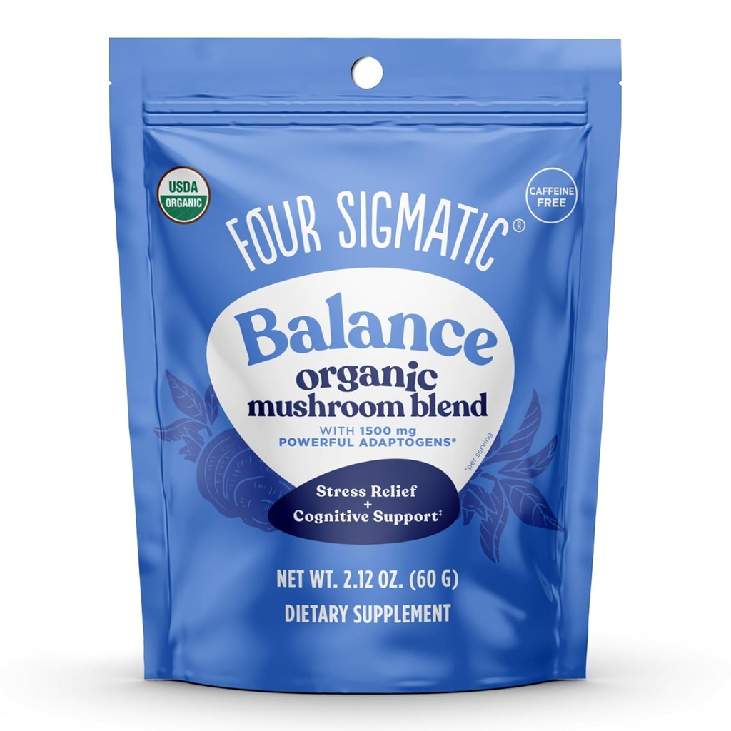 Quatre Sigmatic Calm Mushroom Blend Adaptogen Supplément avec Ashwagandha, Reishi, Tulsi, Cordyceps, Chaga, Rose HIPS, et plus encore 30 portions