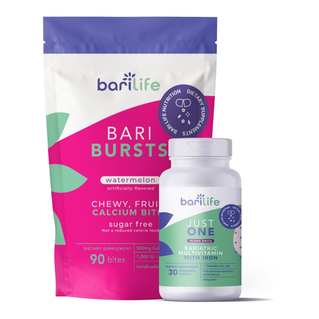 Bari Life Just One Chewable: une fois par jour bariatrique multivitamine + fer et et BariBurst Calcium Citrate doux Chews pour le pont gastrique, manche gastrique et interrupteur duodénal (Watermelon)