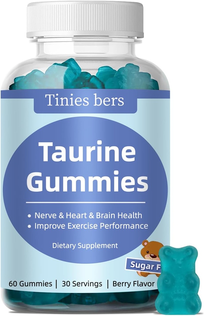 Gommies Taurine 1000mg, sans sucre pour les adultes et les enfants, 1 sur 20 acides aminés, stimuler l'Immune, Nerve, cognitive, coeur, santé des yeux, performance d'exercice, anti-âge, sans gluten, non OGM, végétalien, pectine, 60