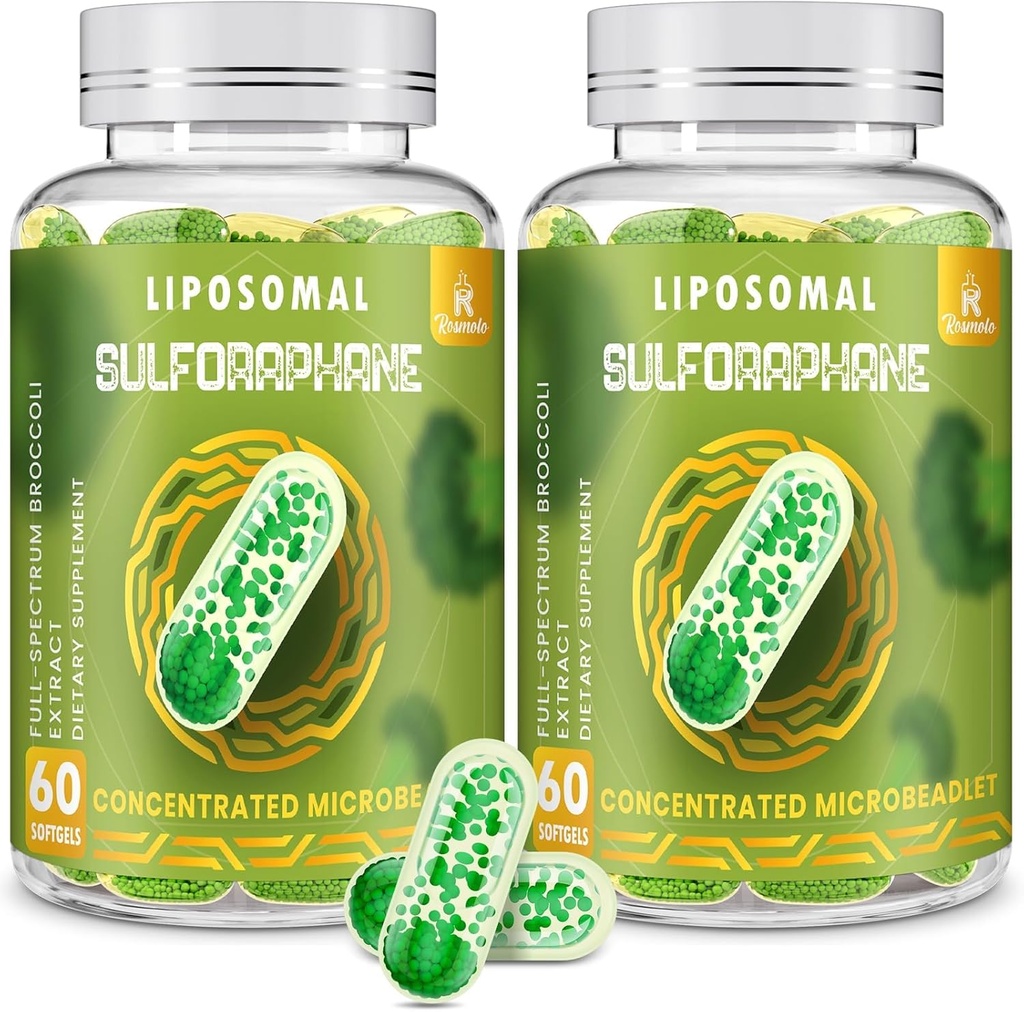 800 MG Sulforaphane liposomique, puissant double-livraison pour l'absorption maximale et la puissance, extrait de brocoli à spectrum complet, antioxydant et supplément hépatique, 120 Softgels
