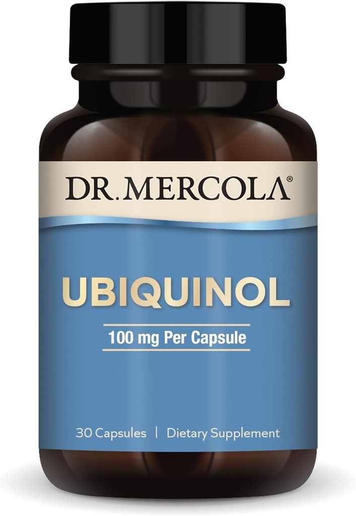 Dr. Mercola Ubiquinol - 100 mg Ubiquinol - supporte la production d'énergie - supplément antioxydant - sans OGM, sans gluten et sans soja - 30 capsules (30 portions)
