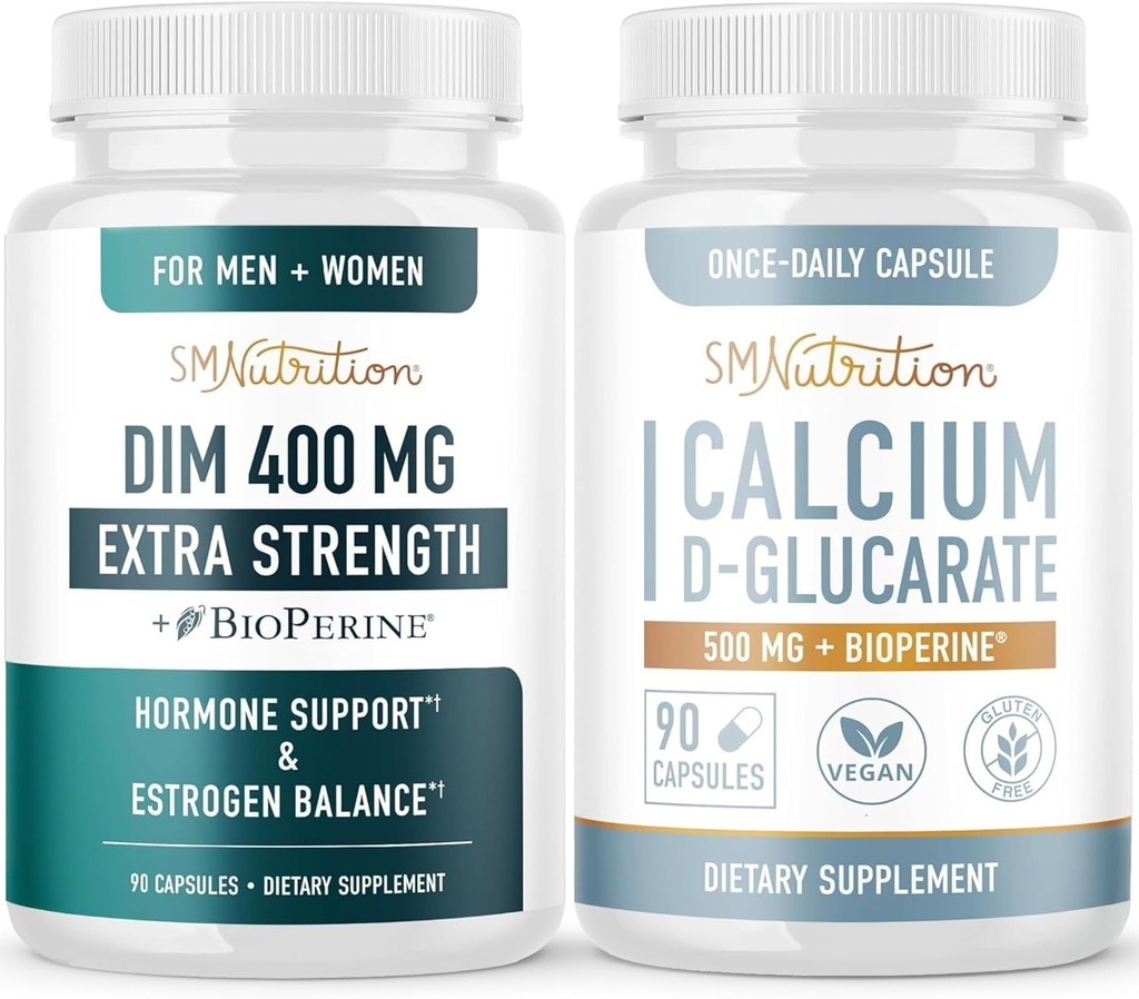 Supplément D-Glucarate de calcium et 400 mg de DIM pour l'équilibre de l'hormone œstrogène amélioré. Supplément CDG sans gluten végétal (90 portions) avec DIM (90 portions)