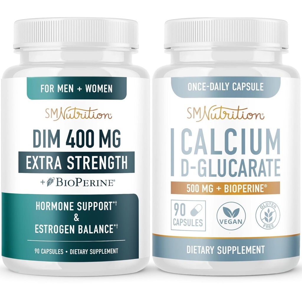 Supplément D-Glucarate de calcium et 400 mg de DIM pour l'équilibre de l'hormone œstrogène amélioré. Supplément CDG sans gluten végétal (90 portions) avec DIM (90 portions)