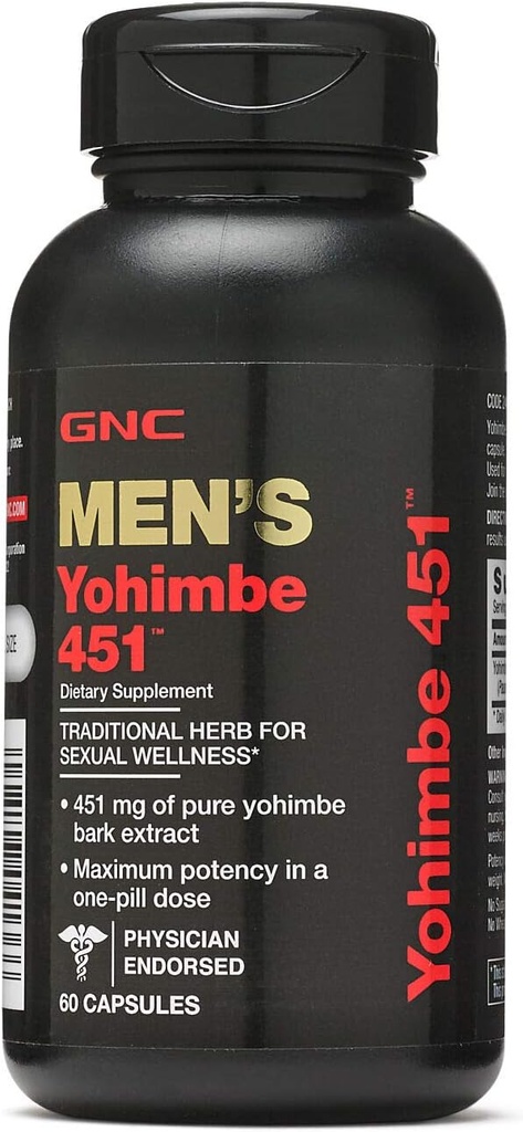 GNC Men's Yohimbe 451, Pure Extract, 60 Capsules
