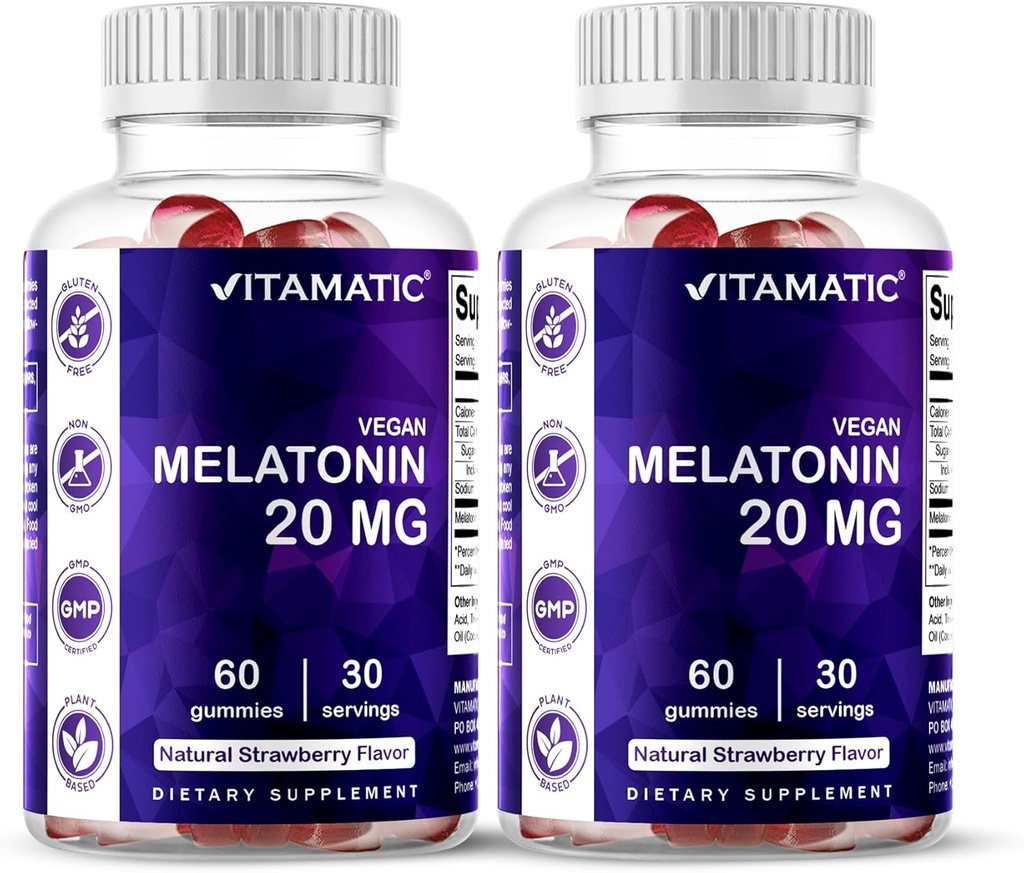 Mélatonine vitamatique 20mg Gommies pour adultes, 30 portions - 60 comtes - Supplément de formation non-habit (paquet de 2)