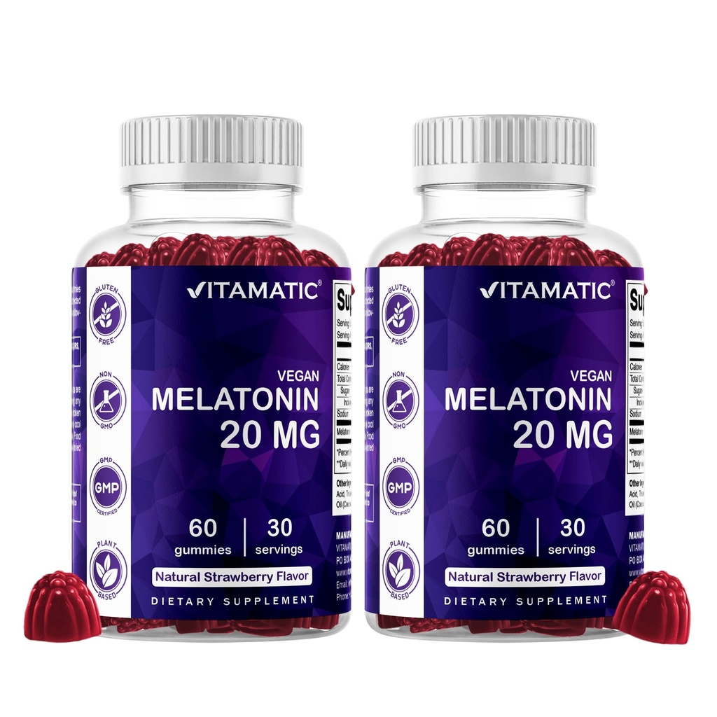 Mélatonine vitamatique 20mg Gommies pour adultes, 30 portions - 60 comtes - Supplément de formation non-habit (paquet de 2)