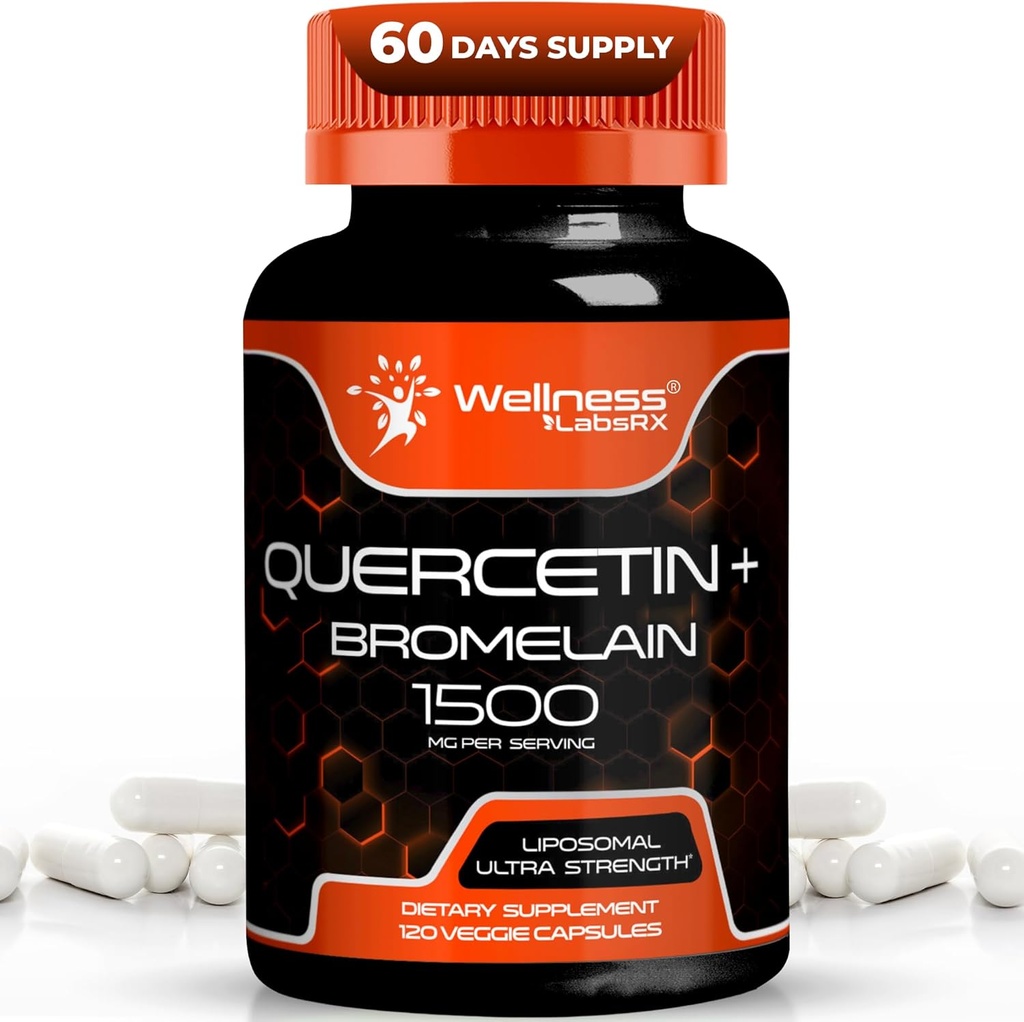 Quercetin avec supplément Bromelain - 1500mg - Prise en charge immunitaire et capsules de santé cardiaque pour les hommes et les femmes, suppléments Quercetin aide à soutenir le système respiratoire articulaire et sain - 120 Compte