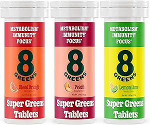 8Greens Supergreens Tablets | Super Greens Powder Superfood Tablet, Metabolism Immunity & Focus, Daily Greens Effervescent Tablets, Organic: Aloe Vera, Spirulina, Chlorella, Variety, 30 Servings