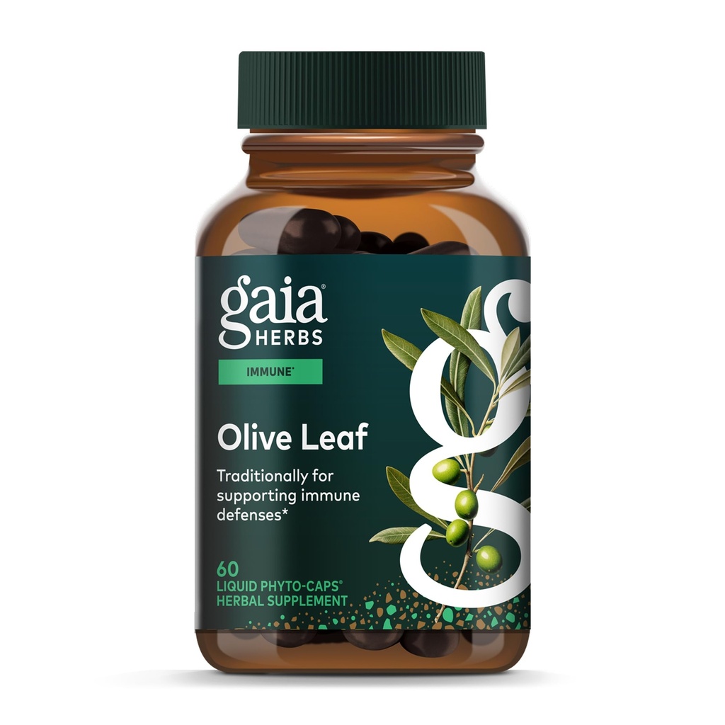 Gaia Herbs Olive Leaf - Soutien de santé aux immunones traditionnels - Supplément système immunitaire avec extrait de feuille d'olive et Oleuropein* - 60 Vegan Liquid Phyto-Caps (30 jours d'approvisionnement)