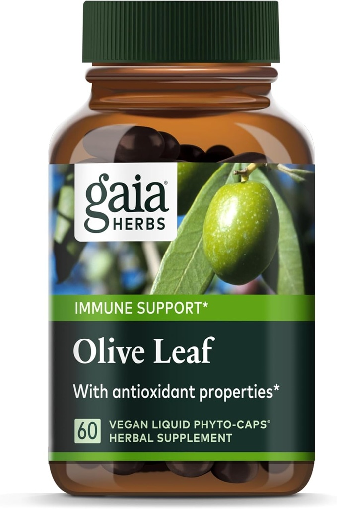 Gaia Herbs Olive Leaf - Soutien de santé aux immunones traditionnels - Supplément système immunitaire avec extrait de feuille d'olive et Oleuropein* - 60 Vegan Liquid Phyto-Caps (30 jours d'approvisionnement)