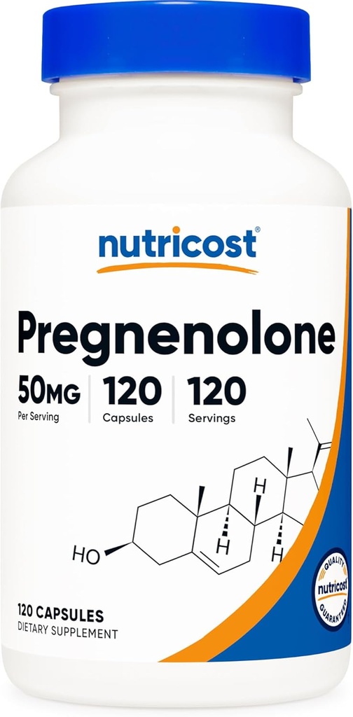 Nutricost Pregnenolone 50mg, 120 Capsules - Non-OGM, Sans gluten, Capsules végétariennes