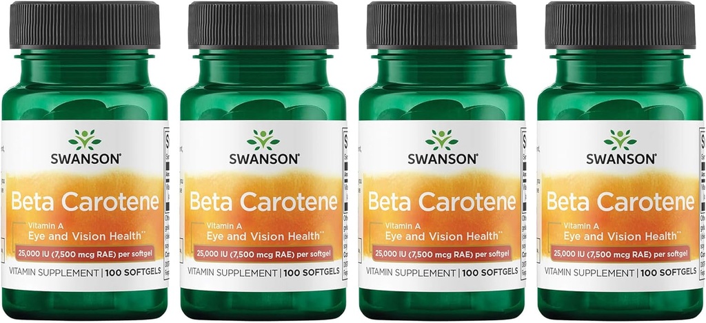 Swanson Beta-Carotène (Vitamine A) 25000 Iu (7500 mcg) 100 gels (4 paquets)