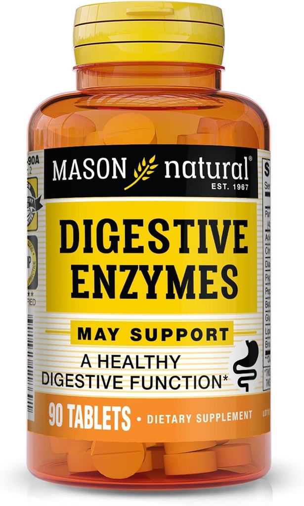 MASON NATURAL Enzymes digestifs avec prébiotiques et probiotiques, soutient la santé digestive et l'équilibre git, 90 comprimés