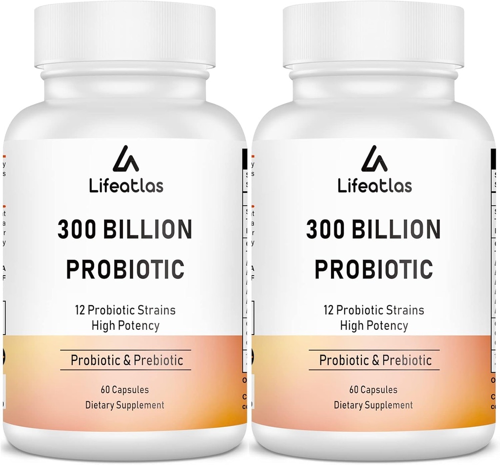 300 Billion CFU Probiotics - Probiotics for Women and Men, 12 Probiotic Strains Plus Prebiotic, Max Potent for Overall Digestive & Gut Health, Immune Support, Shelf Stable - 120 Capsules