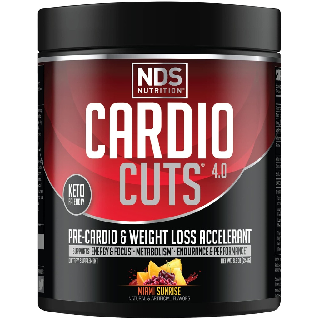 NDS Nutrition 4.0 Supplément de pré-entraînement - Perte de poids avancée et formule de pré-cardio avec L-Carnitine, CLA, MCT, L-Glutamine et huile de carthame - Miami Sunrise (40 portions)