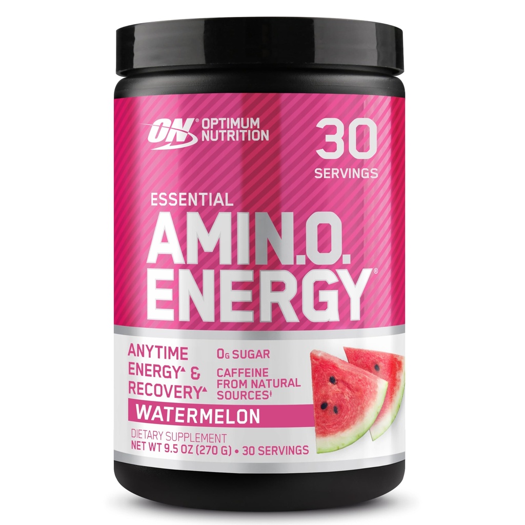 Optimum Nutrition Amino Energy - Pré-entraînement avec du thé vert, BCAA, acides aminés, Keto Friendly, extrait de café vert, poudre d'énergie - pastèque, 30 portions (paquetage mai Vary)