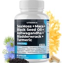 Sea Moss Maca Black Seed Oil Ashwagandha Bladderwrack Turmeric - Manuka Honey, Elderberry, Vitamine C & D3, Dandelion et poivre noir - Non-OGM - Vegan - Fabriqué aux États-Unis - 60ct