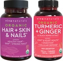 Peau et ongles de cheveux organiques Vitamines + Turcuma biologique avec un mélange de poivre noir et de gingembre, fabriqué avec Biotin 5000mcg pour cheveux sains, Turcuma pour le soutien articulaire naturel